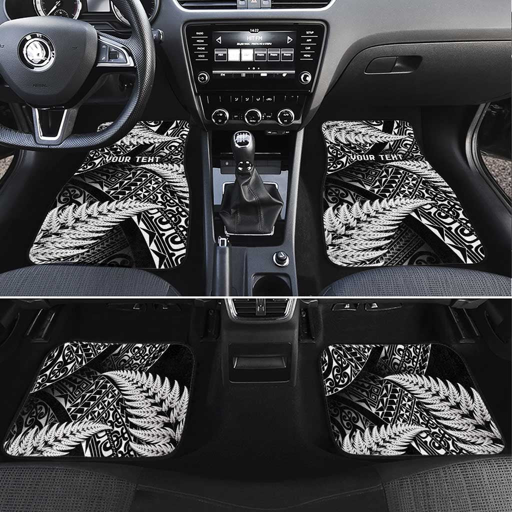 New Zealand Rugby Pacific Personalised Car Mats All Black Maori Pasifika Fern Pattern LT9 Set 4pcs Black - Polynesian Pride