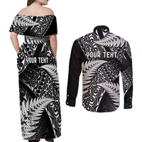 New Zealand Rugby Pacific Personalised Couples Matching Off Shoulder Maxi Dress and Long Sleeve Button Shirt All Black Maori Pasifika Fern Pattern LT9 - Polynesian Pride