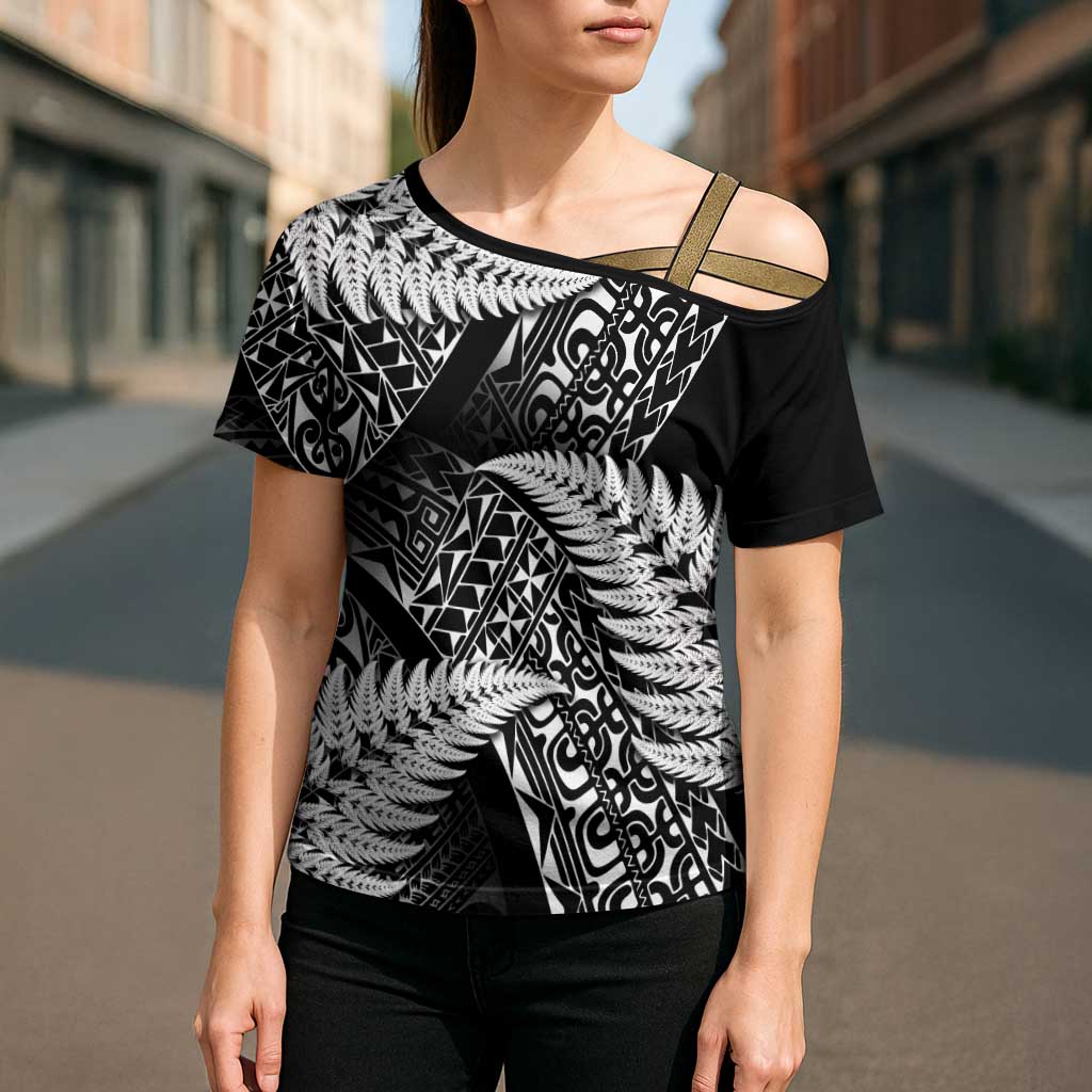 New Zealand Rugby Pacific Personalised Cross Shoulder Shirt All Black Maori Pasifika Fern Pattern - Polynesian Pride