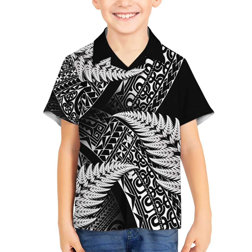 New Zealand Rugby Pacific Personalised Family Matching Long Sleeve Bodycon Dress and Hawaiian Shirt All Black Maori Pasifika Fern Pattern LT9 Son's Shirt Black - Polynesian Pride