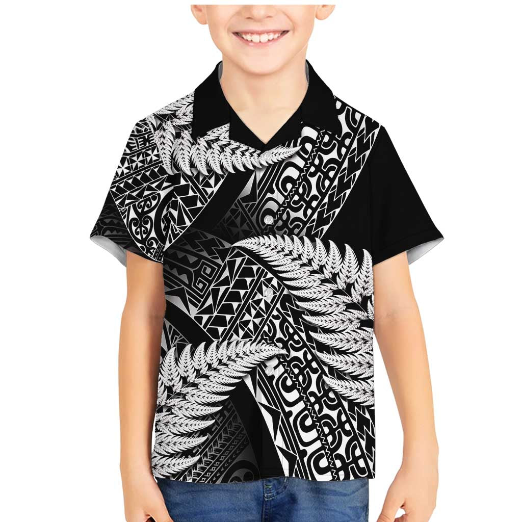 New Zealand Rugby Pacific Personalised Family Matching Mermaid Dress and Hawaiian Shirt All Black Maori Pasifika Fern Pattern LT9 Son's Shirt Black - Polynesian Pride