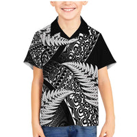 New Zealand Rugby Pacific Personalised Family Matching Mermaid Dress and Hawaiian Shirt All Black Maori Pasifika Fern Pattern LT9 Son's Shirt Black - Polynesian Pride