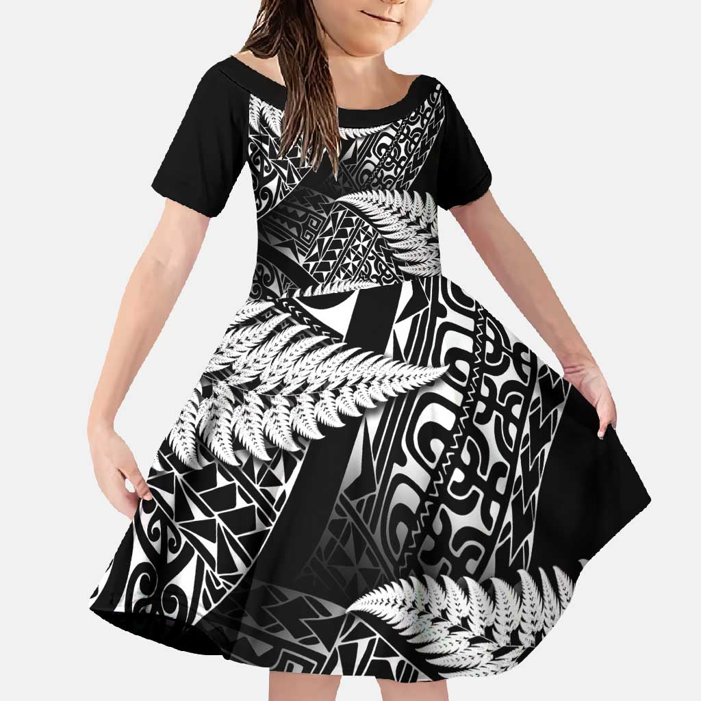 New Zealand Rugby Pacific Personalised Family Matching Off Shoulder Maxi Dress and Hawaiian Shirt All Black Maori Pasifika Fern Pattern
