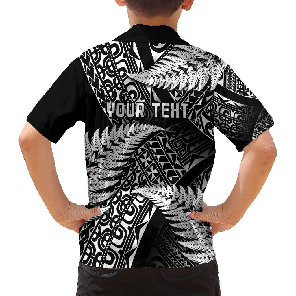 New Zealand Rugby Pacific Personalised Family Matching Off Shoulder Short Dress and Hawaiian Shirt All Black Maori Pasifika Fern Pattern