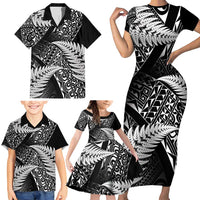 New Zealand Rugby Pacific Personalised Family Matching Short Sleeve Bodycon Dress and Hawaiian Shirt All Black Maori Pasifika Fern Pattern LT9 - Polynesian Pride