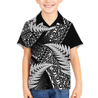 New Zealand Rugby Pacific Personalised Family Matching Summer Maxi Dress and Hawaiian Shirt All Black Maori Pasifika Fern Pattern LT9 Son's Shirt Black - Polynesian Pride