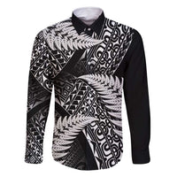New Zealand Rugby Pacific Personalised Family Matching Tank Maxi Dress and Hawaiian Shirt All Black Maori Pasifika Fern Pattern LT9 Dad's Shirt - Long Sleeve Black - Polynesian Pride