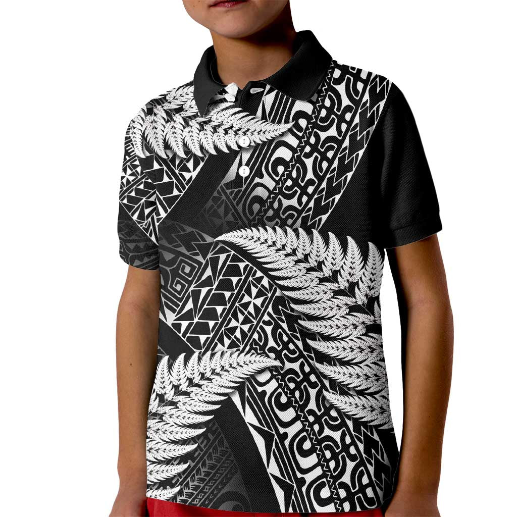 New Zealand Rugby Pacific Personalised Kid Polo Shirt All Black Maori Pasifika Fern Pattern LT9 Kid Black - Polynesian Pride