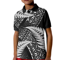 New Zealand Rugby Pacific Personalised Kid Polo Shirt All Black Maori Pasifika Fern Pattern LT9 Kid Black - Polynesian Pride