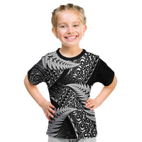 New Zealand Rugby Pacific Personalised Kid T Shirt All Black Maori Pasifika Fern Pattern LT9 Black - Polynesian Pride