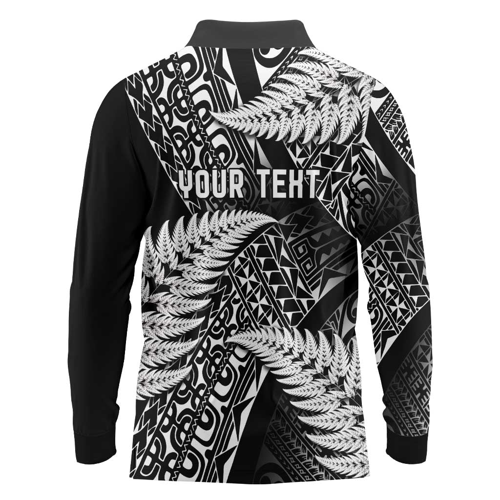 New Zealand Rugby Pacific Personalised Long Sleeve Polo Shirt All Black Maori Pasifika Fern Pattern