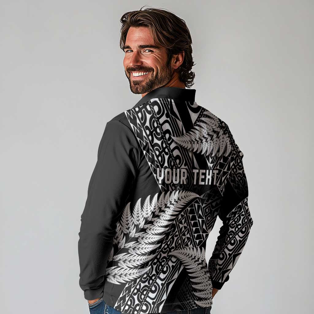 New Zealand Rugby Pacific Personalised Long Sleeve Polo Shirt All Black Maori Pasifika Fern Pattern