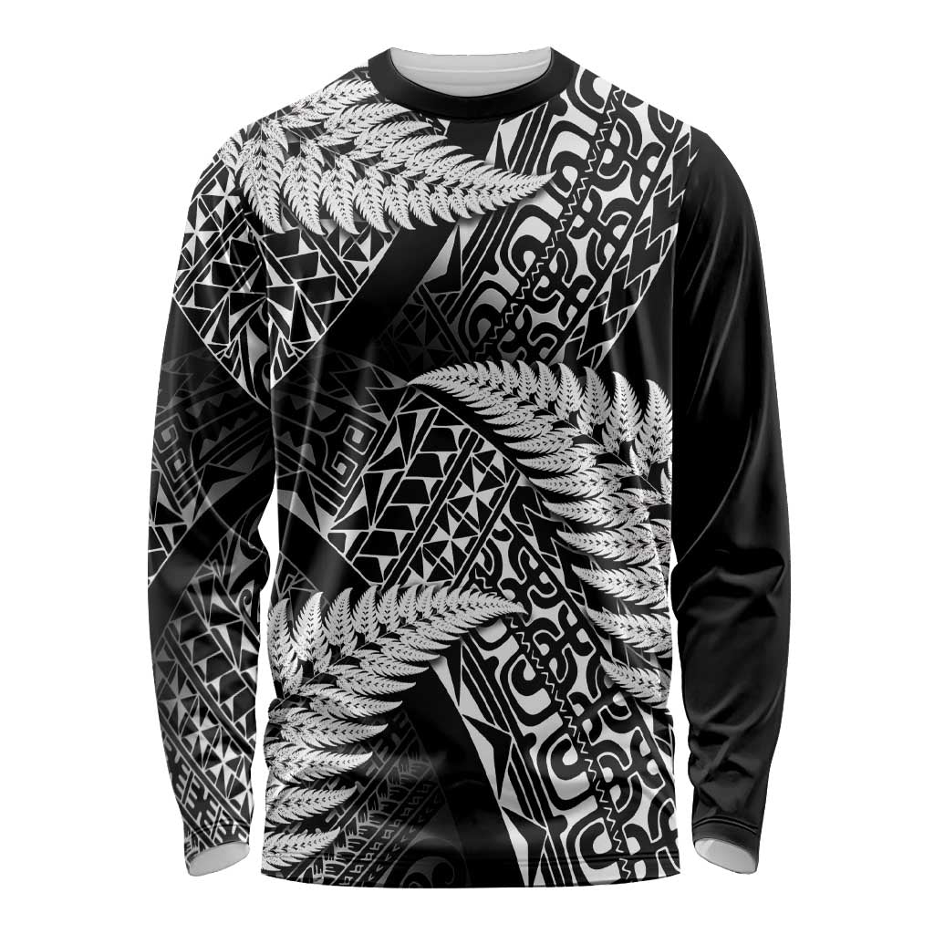 New Zealand Rugby Pacific Personalised Long Sleeve Shirt All Black Maori Pasifika Fern Pattern LT9 Unisex Black - Polynesian Pride