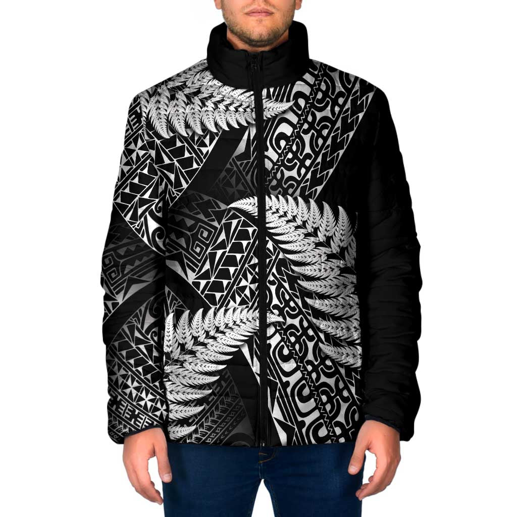New Zealand Rugby Pacific Personalised Padded Jacket All Black Maori Pasifika Fern Pattern - Polynesian Pride