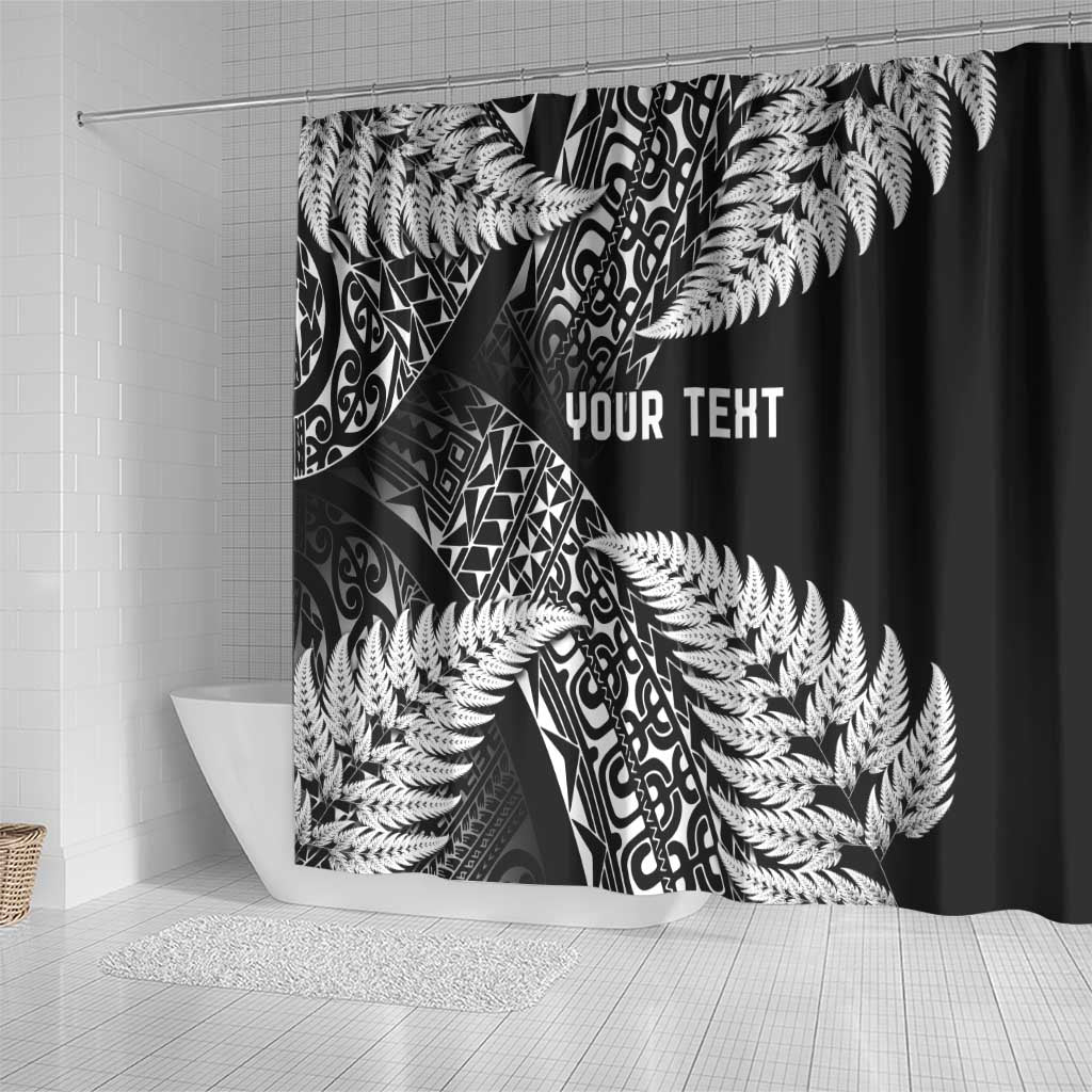 New Zealand Rugby Pacific Personalised Shower Curtain All Black Maori Pasifika Fern Pattern