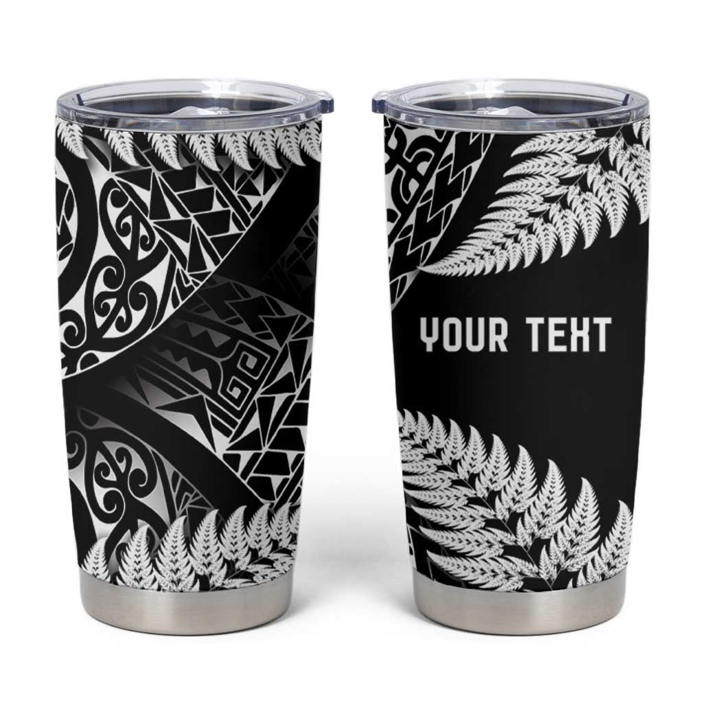 New Zealand Rugby Pacific Personalised Tumbler Cup All Black Maori Pasifika Fern Pattern LT9 Black - Polynesian Pride