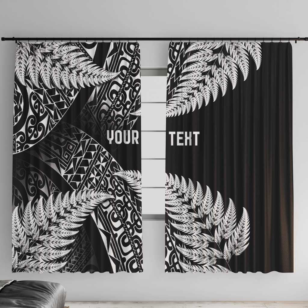 New Zealand Rugby Pacific Personalised Window Curtain All Black Maori Pasifika Fern Pattern LT9 With Hooks Black - Polynesian Pride