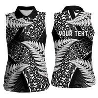 New Zealand Rugby Pacific Personalised Women Sleeveless Polo Shirt All Black Maori Pasifika Fern Pattern