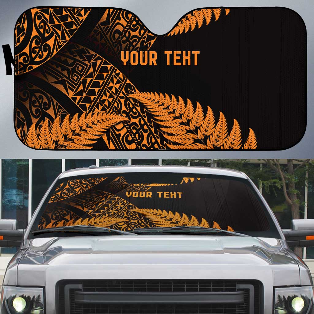 New Zealand Rugby Pacific Personalised Auto Sun Shade All Gold Maori Pasifika Fern Pattern - Polynesian Pride