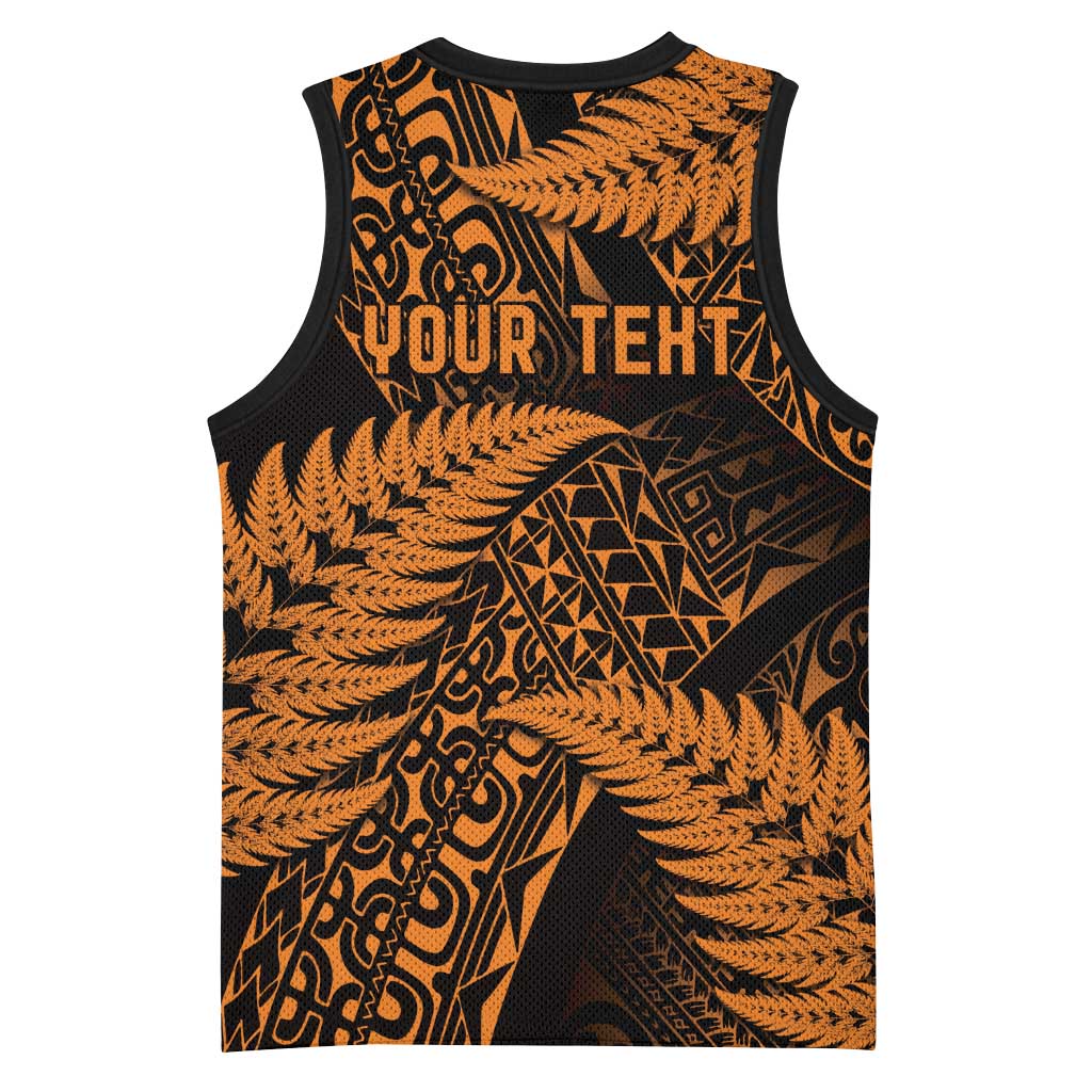 New Zealand Rugby Pacific Personalised Basketball Jersey All Gold Maori Pasifika Fern Pattern LT9 - Polynesian Pride