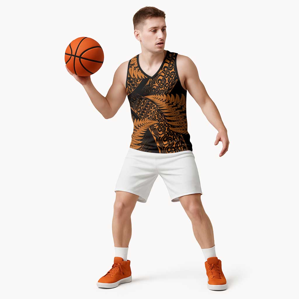 New Zealand Rugby Pacific Personalised Basketball Jersey All Gold Maori Pasifika Fern Pattern LT9 - Polynesian Pride