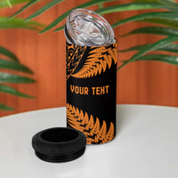 New Zealand Rugby Pacific Personalised 4 in 1 Can Cooler Tumbler All Gold Maori Pasifika Fern Pattern LT9 - Polynesian Pride
