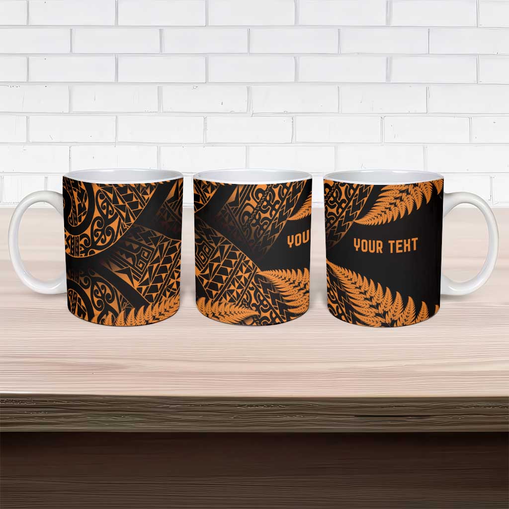 New Zealand Rugby Pacific Personalised Ceramic Mug All Gold Maori Pasifika Fern Pattern - Polynesian Pride