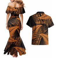 New Zealand Rugby Pacific Personalised Couples Matching Mermaid Dress and Hawaiian Shirt All Gold Maori Pasifika Fern Pattern LT9 - Polynesian Pride