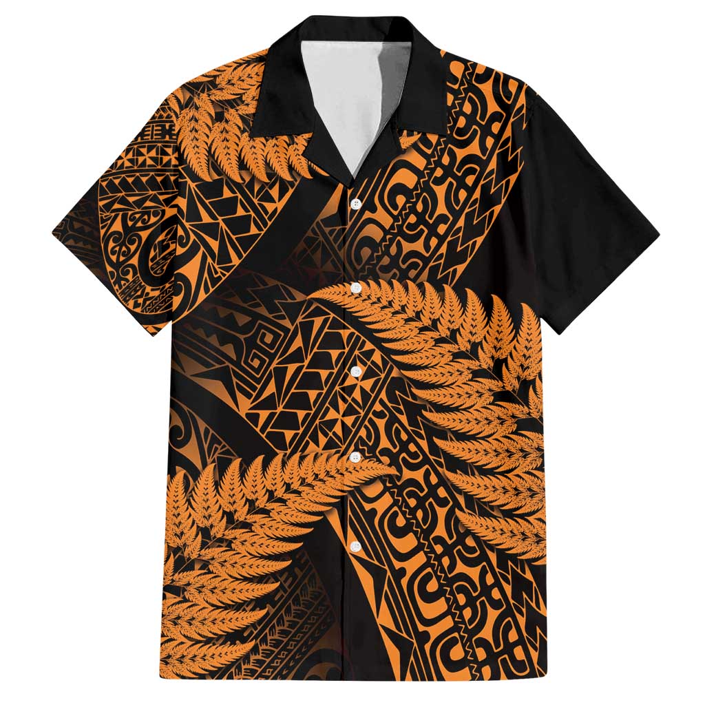 New Zealand Rugby Pacific Personalised Family Matching Long Sleeve Bodycon Dress and Hawaiian Shirt All Gold Maori Pasifika Fern Pattern LT9 Dad's Shirt - Short Sleeve Gold - Polynesian Pride