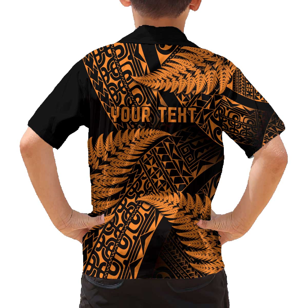 New Zealand Rugby Pacific Personalised Family Matching Off The Shoulder Long Sleeve Dress and Hawaiian Shirt All Gold Maori Pasifika Fern Pattern