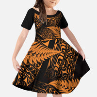 New Zealand Rugby Pacific Personalised Family Matching Off Shoulder Maxi Dress and Hawaiian Shirt All Gold Maori Pasifika Fern Pattern