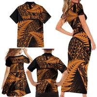 New Zealand Rugby Pacific Personalised Family Matching Short Sleeve Bodycon Dress and Hawaiian Shirt All Gold Maori Pasifika Fern Pattern LT9 - Polynesian Pride