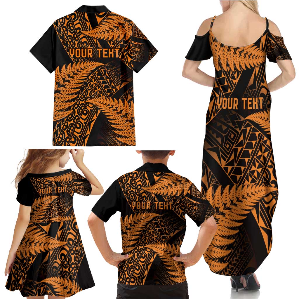 New Zealand Rugby Pacific Personalised Family Matching Summer Maxi Dress and Hawaiian Shirt All Gold Maori Pasifika Fern Pattern LT9 - Polynesian Pride