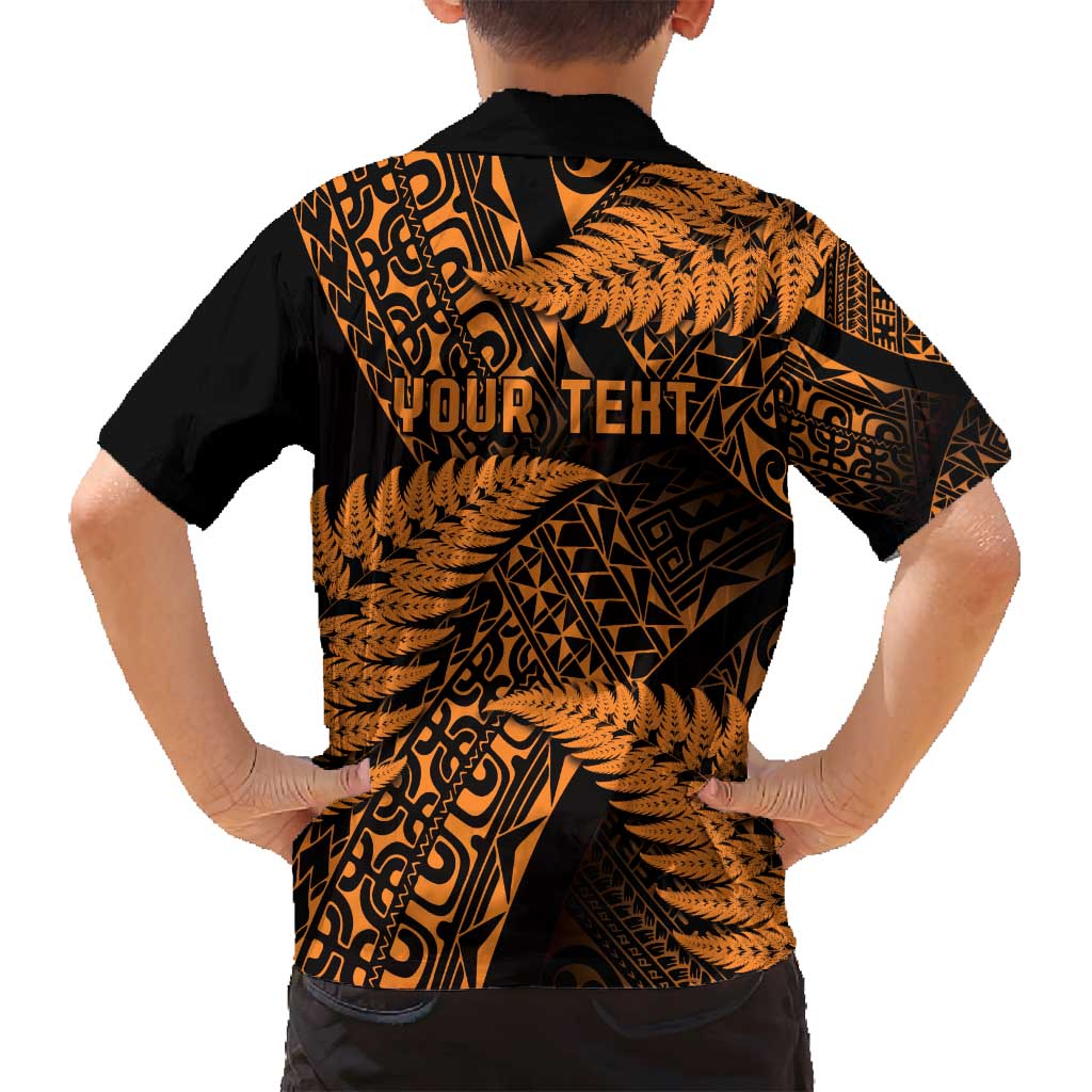 New Zealand Rugby Pacific Personalised Family Matching Tank Maxi Dress and Hawaiian Shirt All Gold Maori Pasifika Fern Pattern LT9 - Polynesian Pride