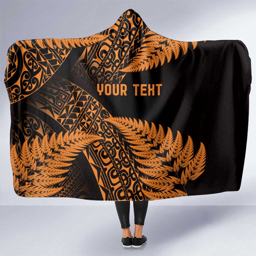 New Zealand Rugby Pacific Personalised Hooded Blanket All Gold Maori Pasifika Fern Pattern