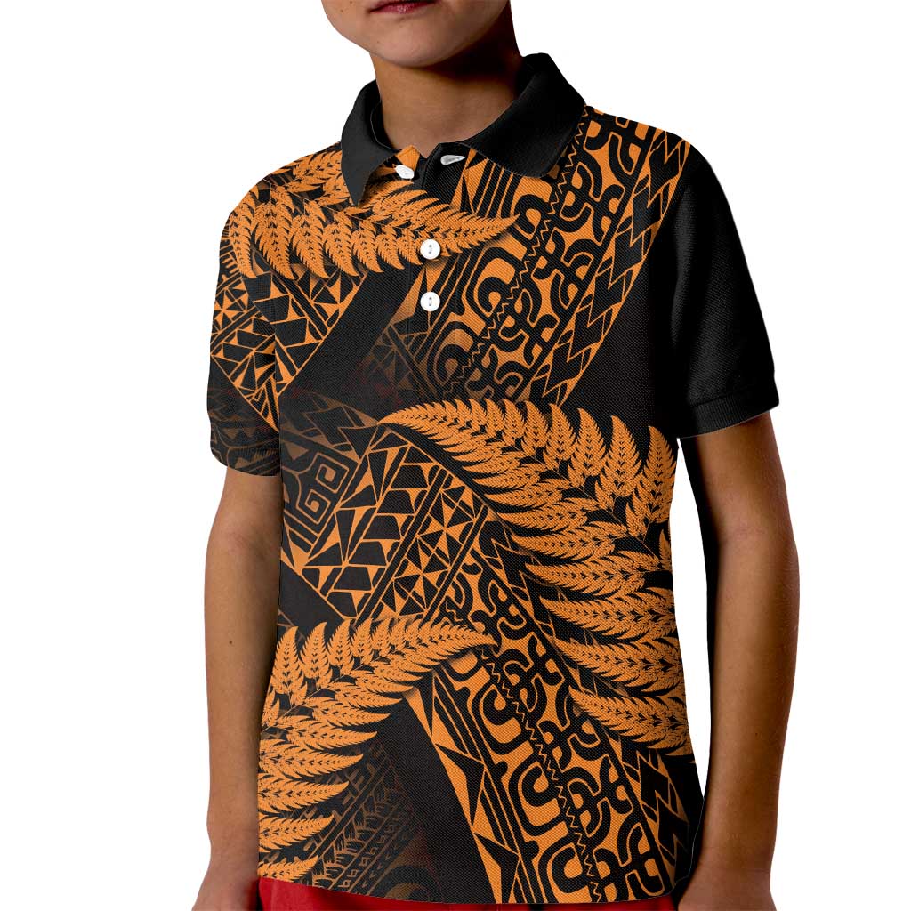New Zealand Rugby Pacific Personalised Kid Polo Shirt All Gold Maori Pasifika Fern Pattern LT9 Kid Gold - Polynesian Pride