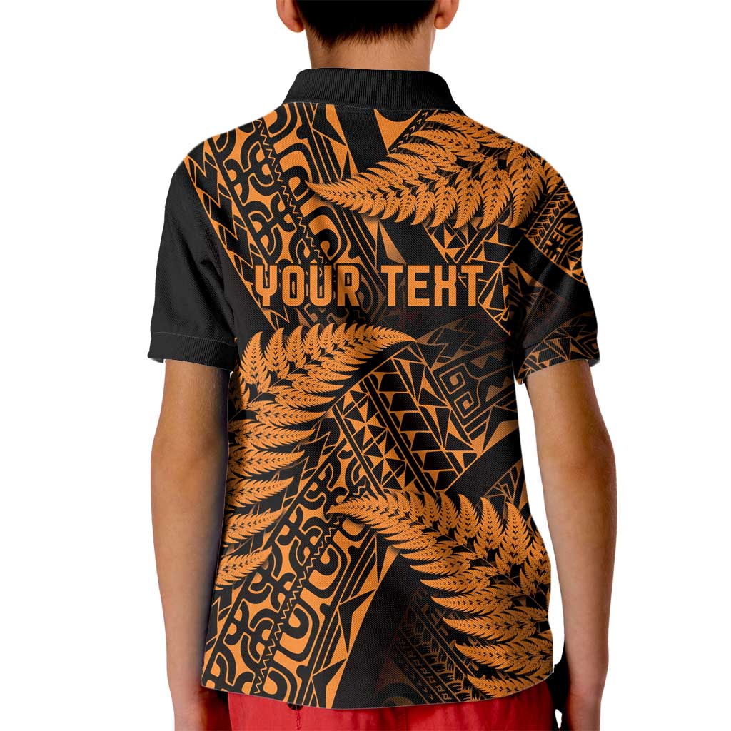 New Zealand Rugby Pacific Personalised Kid Polo Shirt All Gold Maori Pasifika Fern Pattern LT9 - Polynesian Pride
