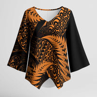 New Zealand Rugby Pacific Personalised Kimono Sleeve Blouse All Gold Maori Pasifika Fern Pattern - Polynesian Pride
