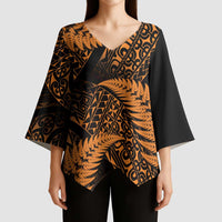 New Zealand Rugby Pacific Personalised Kimono Sleeve Blouse All Gold Maori Pasifika Fern Pattern - Polynesian Pride