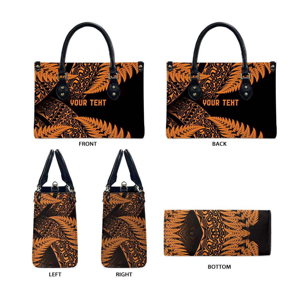 New Zealand Rugby Pacific Personalised Leather Bag All Gold Maori Pasifika Fern Pattern - Polynesian Pride