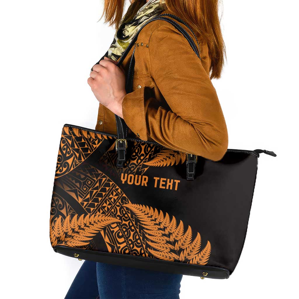 New Zealand Rugby Pacific Personalised Leather Tote Bag All Gold Maori Pasifika Fern Pattern LT9 Gold - Polynesian Pride