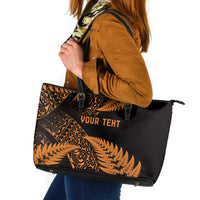 New Zealand Rugby Pacific Personalised Leather Tote Bag All Gold Maori Pasifika Fern Pattern LT9 Gold - Polynesian Pride