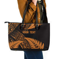 New Zealand Rugby Pacific Personalised Leather Tote Bag All Gold Maori Pasifika Fern Pattern LT9 - Polynesian Pride