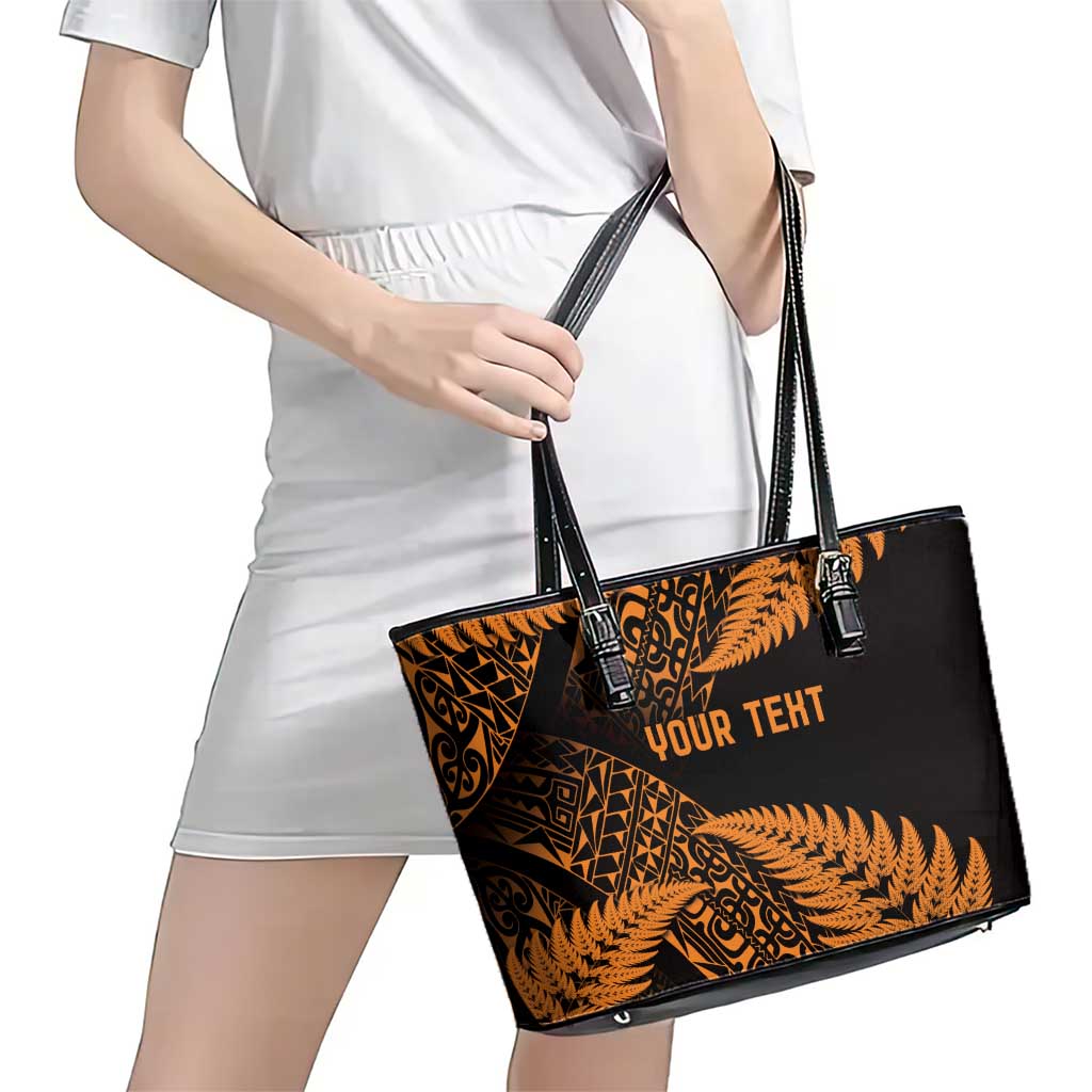New Zealand Rugby Pacific Personalised Leather Tote Bag All Gold Maori Pasifika Fern Pattern LT9 - Polynesian Pride
