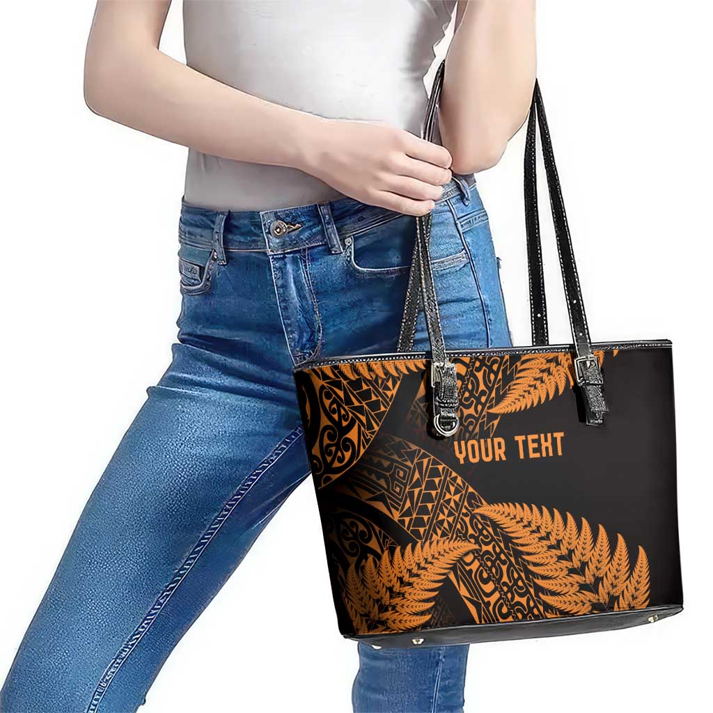 New Zealand Rugby Pacific Personalised Leather Tote Bag All Gold Maori Pasifika Fern Pattern LT9 - Polynesian Pride