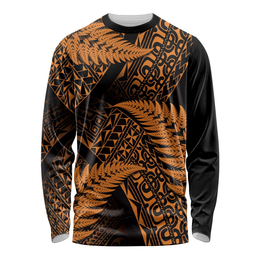 New Zealand Rugby Pacific Personalised Long Sleeve Shirt All Gold Maori Pasifika Fern Pattern LT9 Unisex Gold - Polynesian Pride