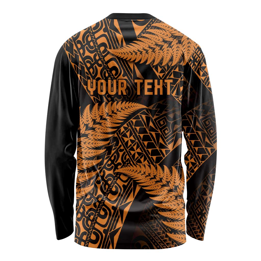 New Zealand Rugby Pacific Personalised Long Sleeve Shirt All Gold Maori Pasifika Fern Pattern LT9 - Polynesian Pride