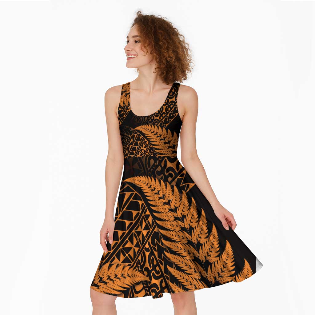 New Zealand Rugby Pacific Personalised Midi Dress All Gold Maori Pasifika Fern Pattern LT9 - Polynesian Pride