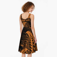 New Zealand Rugby Pacific Personalised Midi Dress All Gold Maori Pasifika Fern Pattern LT9 - Polynesian Pride