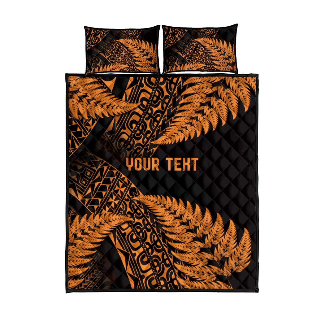 New Zealand Rugby Pacific Personalised Quilt Bed Set All Gold Maori Pasifika Fern Pattern